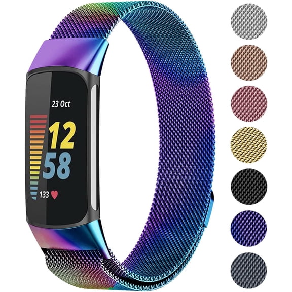 XIHAMA Metal Mesh Loop Bands Compatible with Fitbit Charge 5/Charge 6 Band for Women Men, Adjustable Stainless Steel Wristbands Replacement Straps for Charge 5/6 Activity Tracker