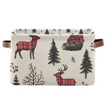 Yayeee Canvas Storage Basket with Handles for Shelves Fabric Bins Closet Organizer, Beige Christmas Plaid