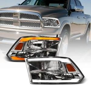 Switchback Sequential For 2009-2018 Dodge Ram Chrome Headlights w/LED Tube Bar