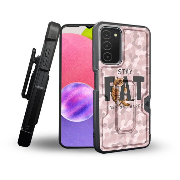 ANJ  Rugged Shockproof Holster Case Card Slot Kickstand   Tempered Glass Cover for Samsung Galaxy A03s - Lazy Cat