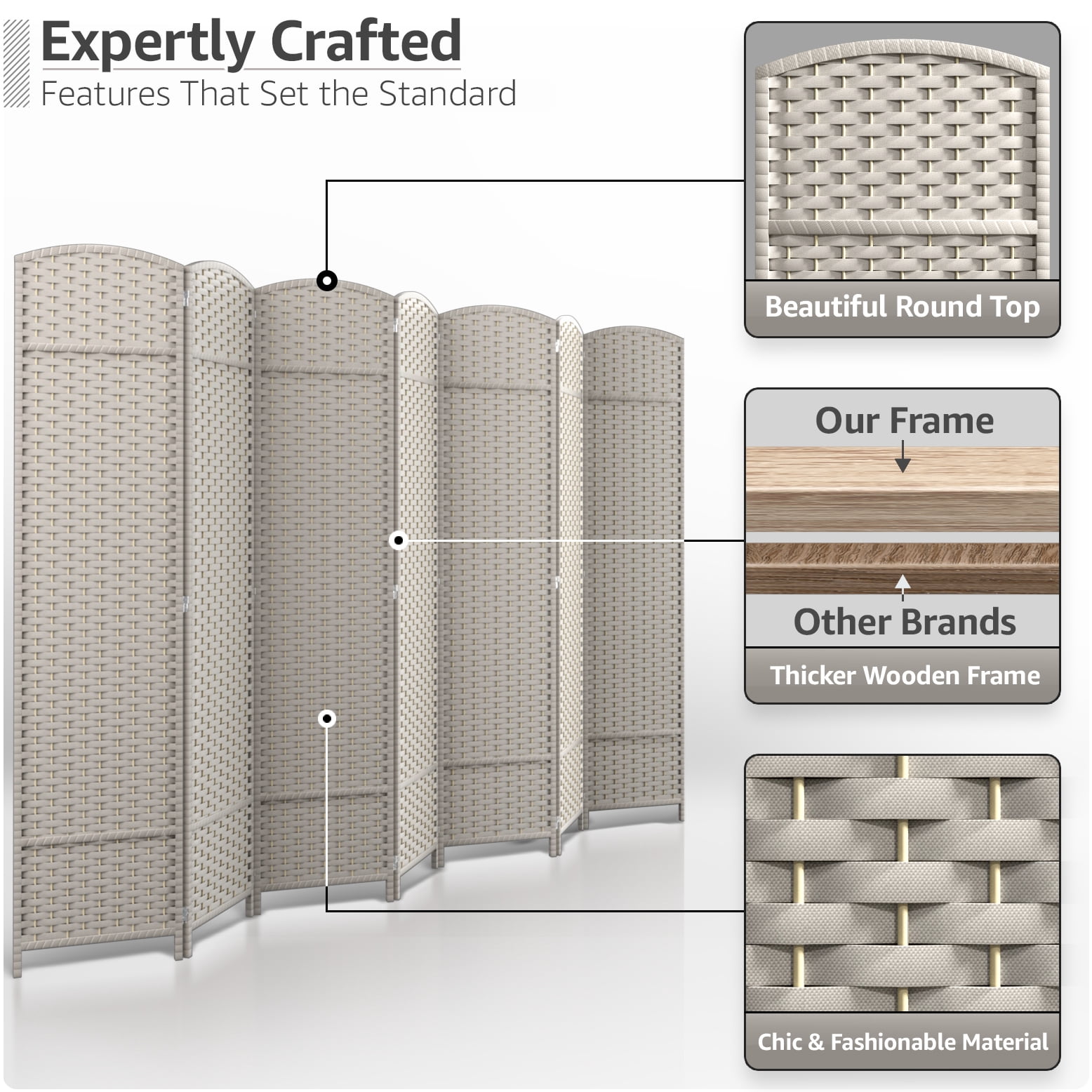 Sorbus 7-Panel Wide Folding Room Divider Privacy Screen, Hand-Woven Beige Mesh