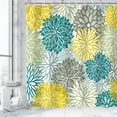 thumbnail image 2 of Dahlia Shower Curtain - Blue, Yellow & Gray, 72 x 72 Inch, Navy Brown, Pretty Unique Flower Bathroom Decor Set with 12 Hooks, 2 of 6