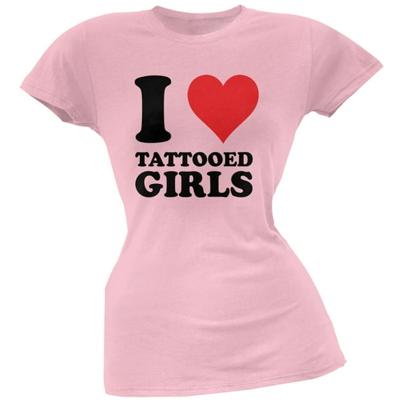 I Heart Tattooed Girls Pink Juniors Soft T-Shirt - Medium