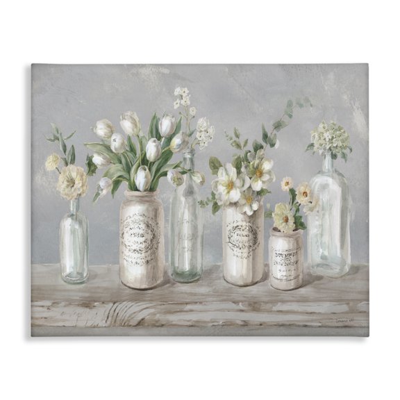 Stupell Industries Farmhouse Traditional Flower Arrangement Vases Canvas Art, 30 x 24, by Danhui Nai