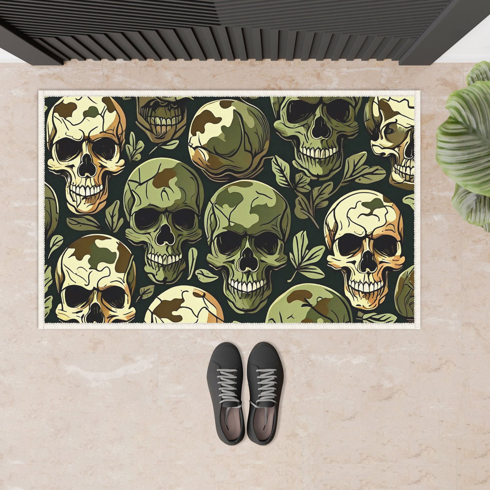 Halloween-themed Indoor Door Mat 19.7x31.5inch Earthy Tones Colorful Skulls Door Mats Wear-Resistant Multifunctional Durable Door Mat for Backyard Indoor Home Entryway Deco