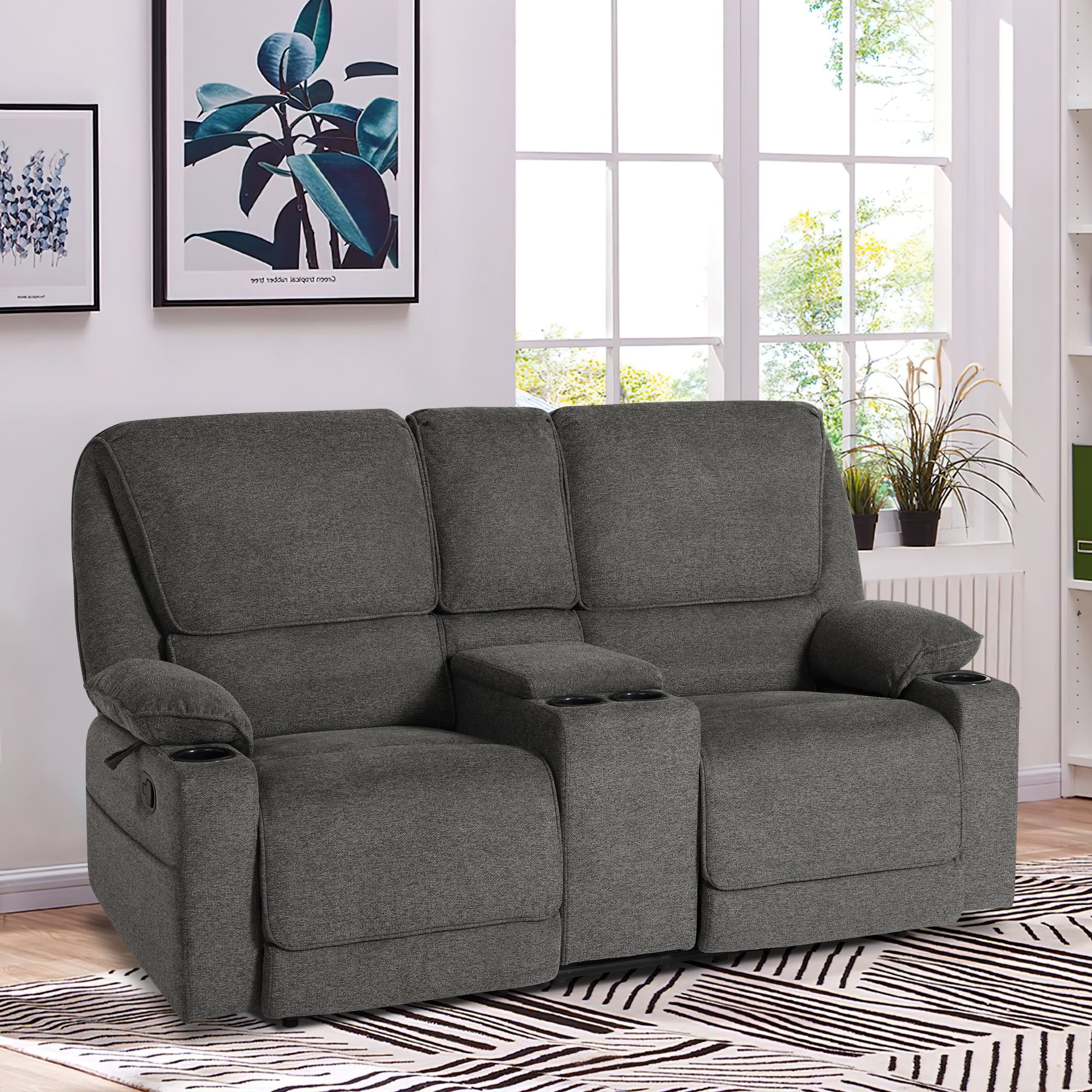 2 person couch with cup holders discount