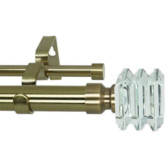 Meriville 1-Inch Diameter Lione Telescoping Double Window Treatment Curtain Rod, Crystal Finial, 28-Inch to 48-Inch, Antique Brass