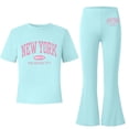 thumbnail image 4 of Amidoa Girls Summer 2 Piece Outfits Kids Print Short Sleeve and Pants Casual Clothing Sets Mint Green Size 14, 4 of 7