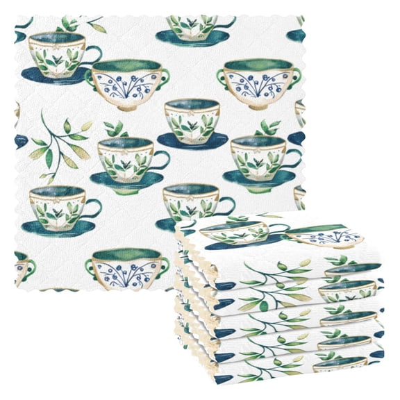 6 Pieces of Kitchen Towels 11x11Inch Kitchen Dish Cloths Kitchen Dish Towels Reuseable Cleaning Cloths Green Coffee Cup