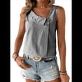 thumbnail image 2 of Blusa Informal Sin Mangas con Cuello en V Asimétrico y Estampado A Rayas para Mujer, Blusa de Verano Negro L, 2 of 9