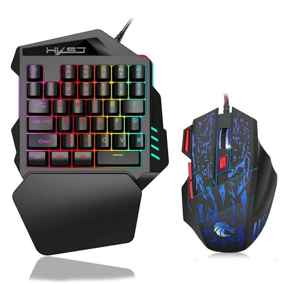 HXSJ J50 One-Handed Gaming Keyboard 35 Keys LED Backlight   Wired Gaming Mouse with Breathing Light 5500 DPI 7 Button Keyboard and Mouse Combo