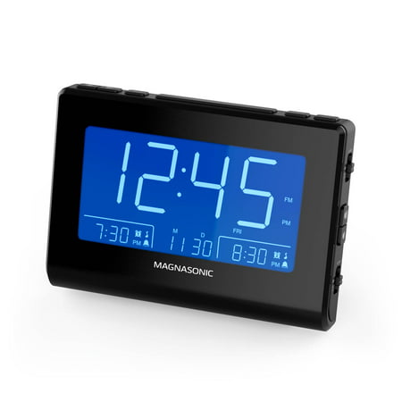Magnasonic Alarm Clock Radio with USB Charging for Smartphones & Tablets, Auto Dimming, Dual Gradual Wake Alarm, Battery Backup, Auto Time Set, Large 4.8