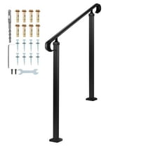 KFFKFF Handrails for Outdoor Steps, Adjustable for 2-3 Steps, Durable Carbon Steel Handrail with Installation Kit, Exterior Railings for Concrete or Wooden Stairs, Porch, Matte Black Finish