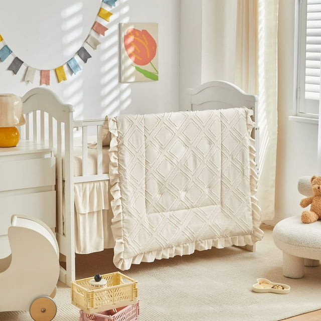 Juego de ropa de cama para cuna UOZZI BEDDING con volantes, 3 piezas, para bebés