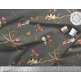 thumbnail image 3 of Soimoi Gray Georgette Viscose Fabric Floral & Franklin Gull Bird Decor Fabric Printed Yard 42 Inch Wide, 3 of 3