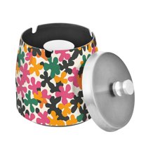 Yayeee Ashtray with Lid for Cigarette Smokeless Stainless Steel Home Ash Holder, Pink Floral Blooms