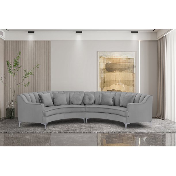 Curved Symmetrical Sectional sofa grey Velvet