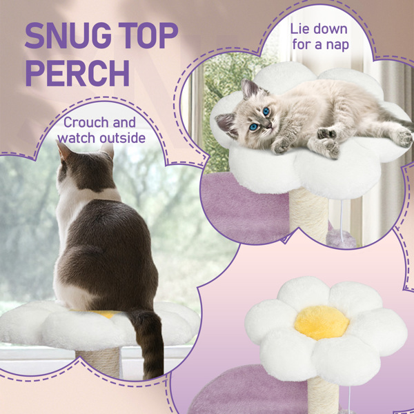 33in Multi-Level Cat Tree, Plush Condo, Curved Perch, Top Bed, Sisal Scratching Posts, Interactive Toys, Sturdy Design for Kittens/Small Cats