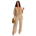thumbnail image 4 of Women's Stripe Knit Top and Wide Leg Pants Set, Short Sleeve Two Piece Outfit, 4 of 5