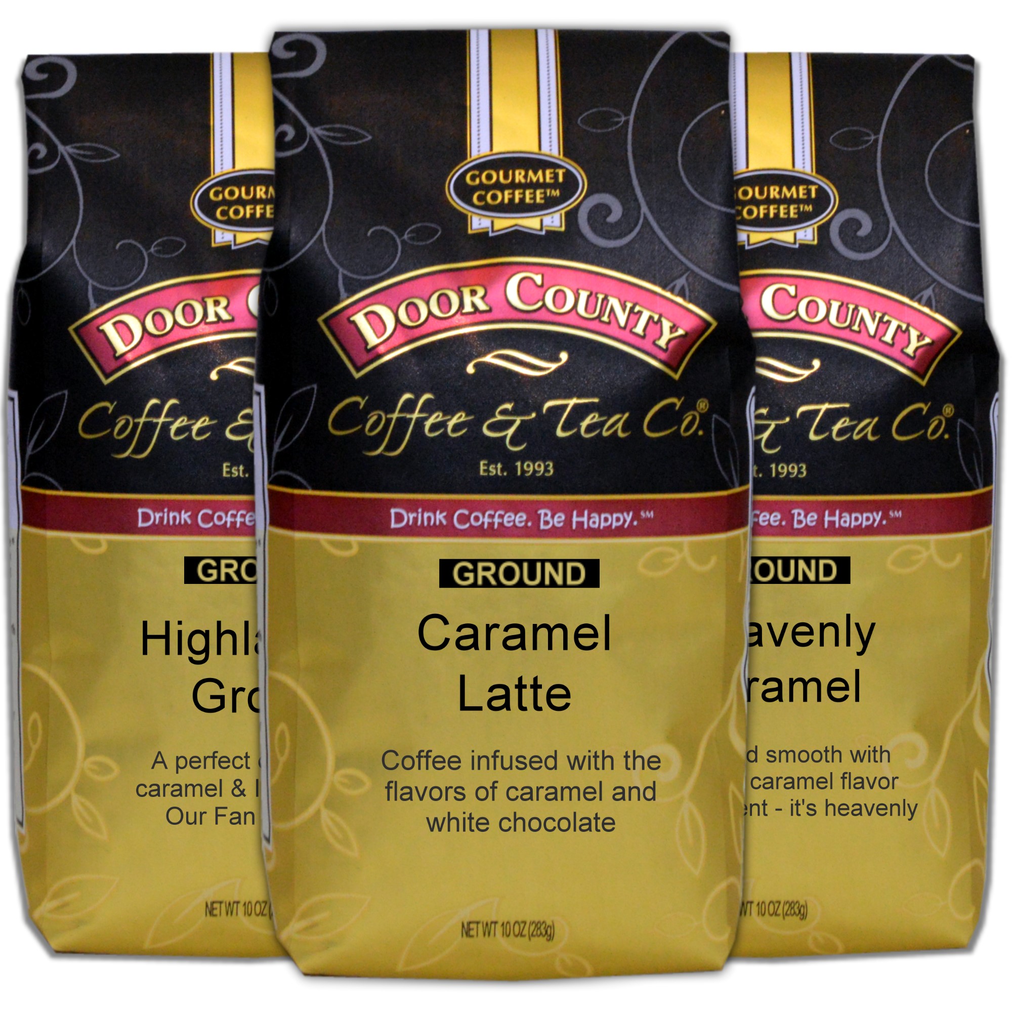Door County Coffee Caramel Lovers Flavored Ground Coffee Variety Pack, 3 Pack, 10oz Bags