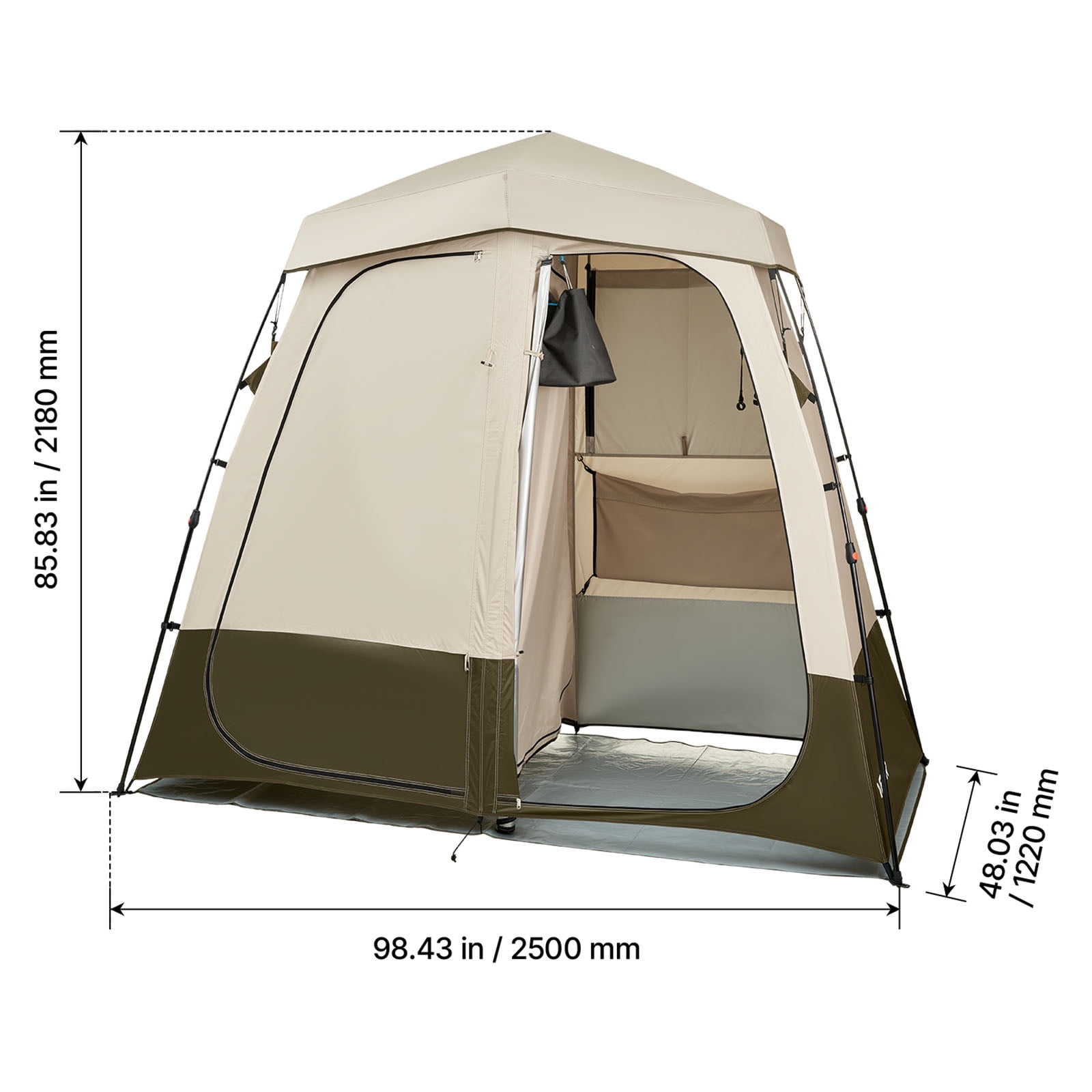 VEVOR Camping Shower Tent, 2-Room Foldable Privacy Tent Changing Room with Ground Stakes, Ropes, Carry Bag, and Crossbar, 150D Oxford Fabric with Silver Coating, for Camping, Beach, and Fishing