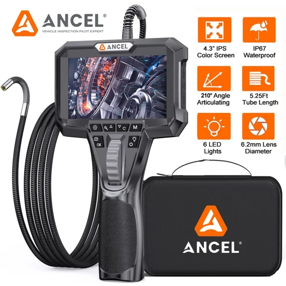 ANCEL AN301 6.2mm Articulating Endoscope Camera 2-Way 210° Industrial Borescope Inspection Tool, IP67 Waterproof, 5.25FT Cable