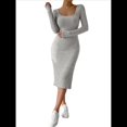thumbnail image 2 of Vestido de Otoño para Mujer, Larga, Cuello Cuadrado, Tejido, Midi, para Playa, Resort, con Abertura, Maxivestido Ajustado. Gris XXL, 2 of 8