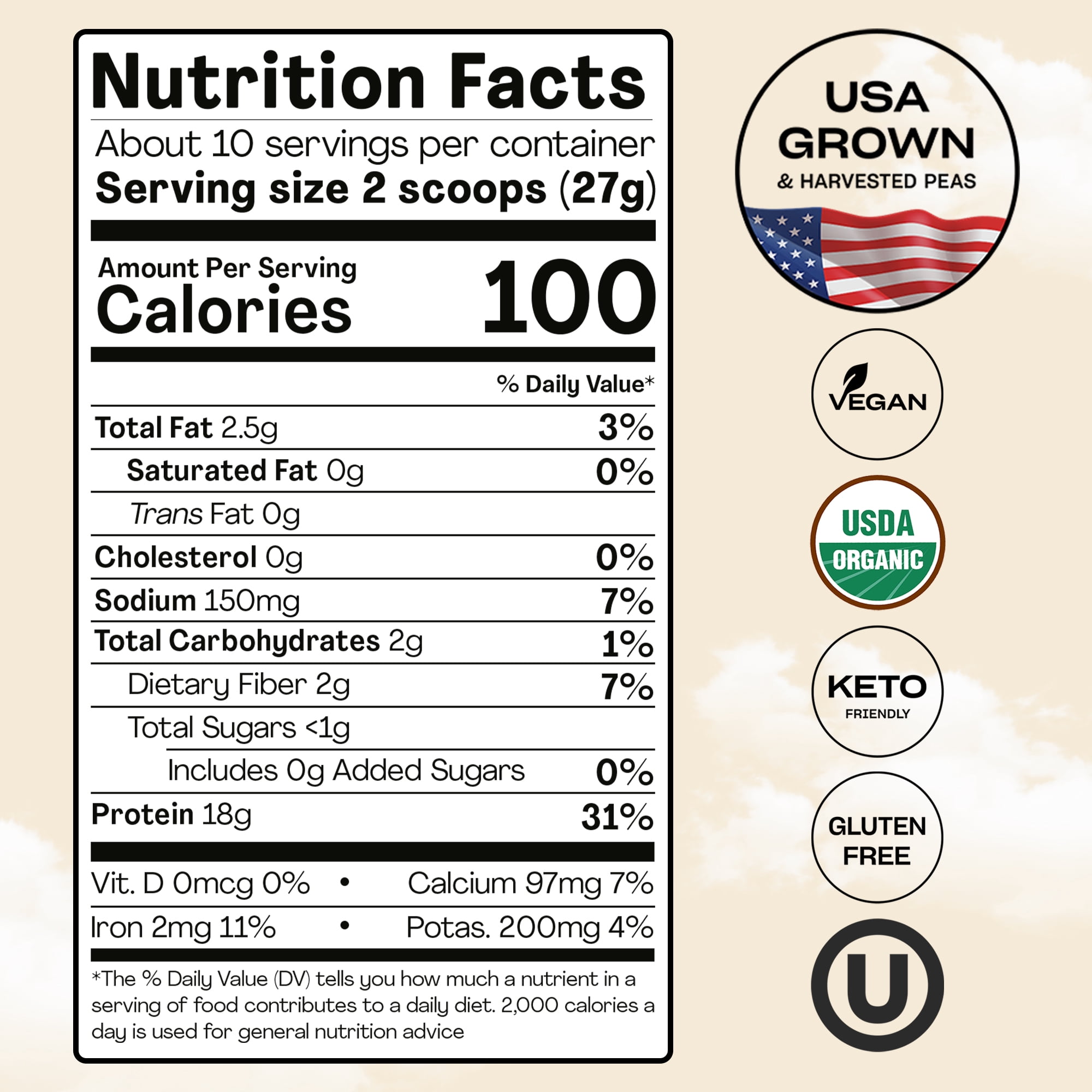 NUFYX Family Owned Organic Plant-Based Protein, Dreamy Chocolate, 18g Protein per 100 Calories, USA Grown Peas