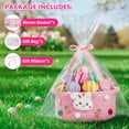 thumbnail image 3 of PinkSheep Easter Basket with Handles, Small Woven Easter Bunny Gift Storage Basket Rabbit Baskets Empty with Plastic Wrap Bag & Ribbons, Pink, 3 of 7
