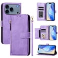 thumbnail image 5 of Zipper Wallet Case for iPhone 17 Pro Max with Card Slots & Wrist Strap, Flip Cover Stand Purple, 5 of 5