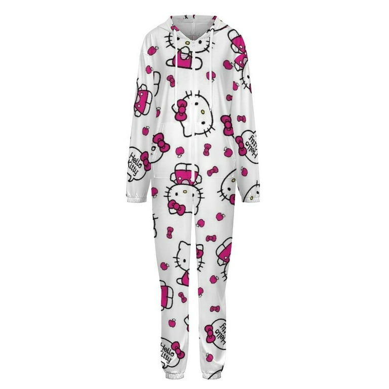 Hello Kitty Unisex Onesie Pajamas Zipper Jumpsuit Hooded One