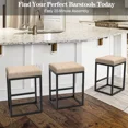 thumbnail image 3 of Nathaniel Home 24 Inch Bar Stools Set of 2, Modern PU Leather Metal Barstool, Backless Kitchen Dining Cafe Stool, Upholstered Bar Stool with Footrest, Beige, 3 of 7