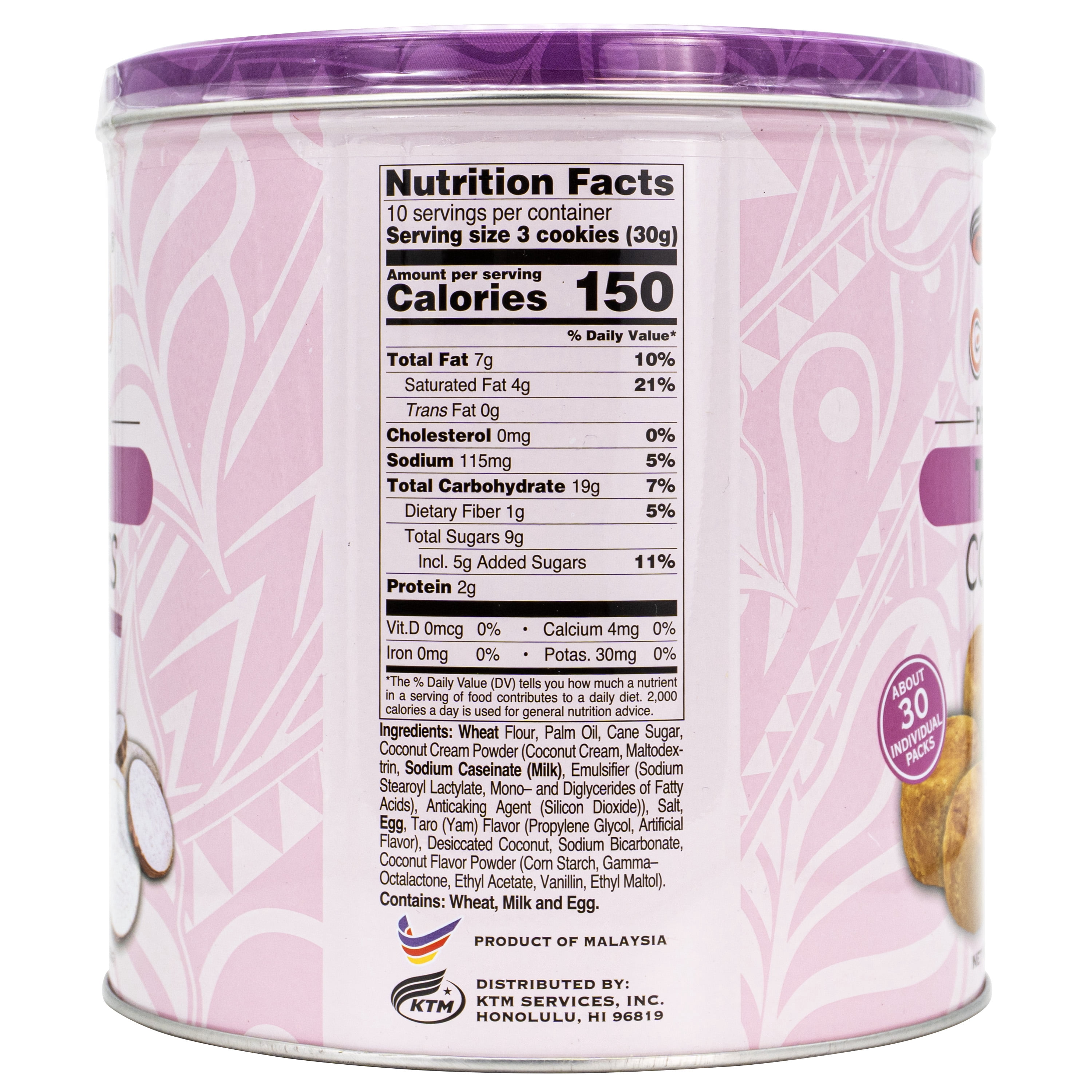 Enjoy Taro Cookies Tin (10.58 oz), Contains Wheat, Coconut, Milk, and Egg, Individually Packed Plastic Bags
