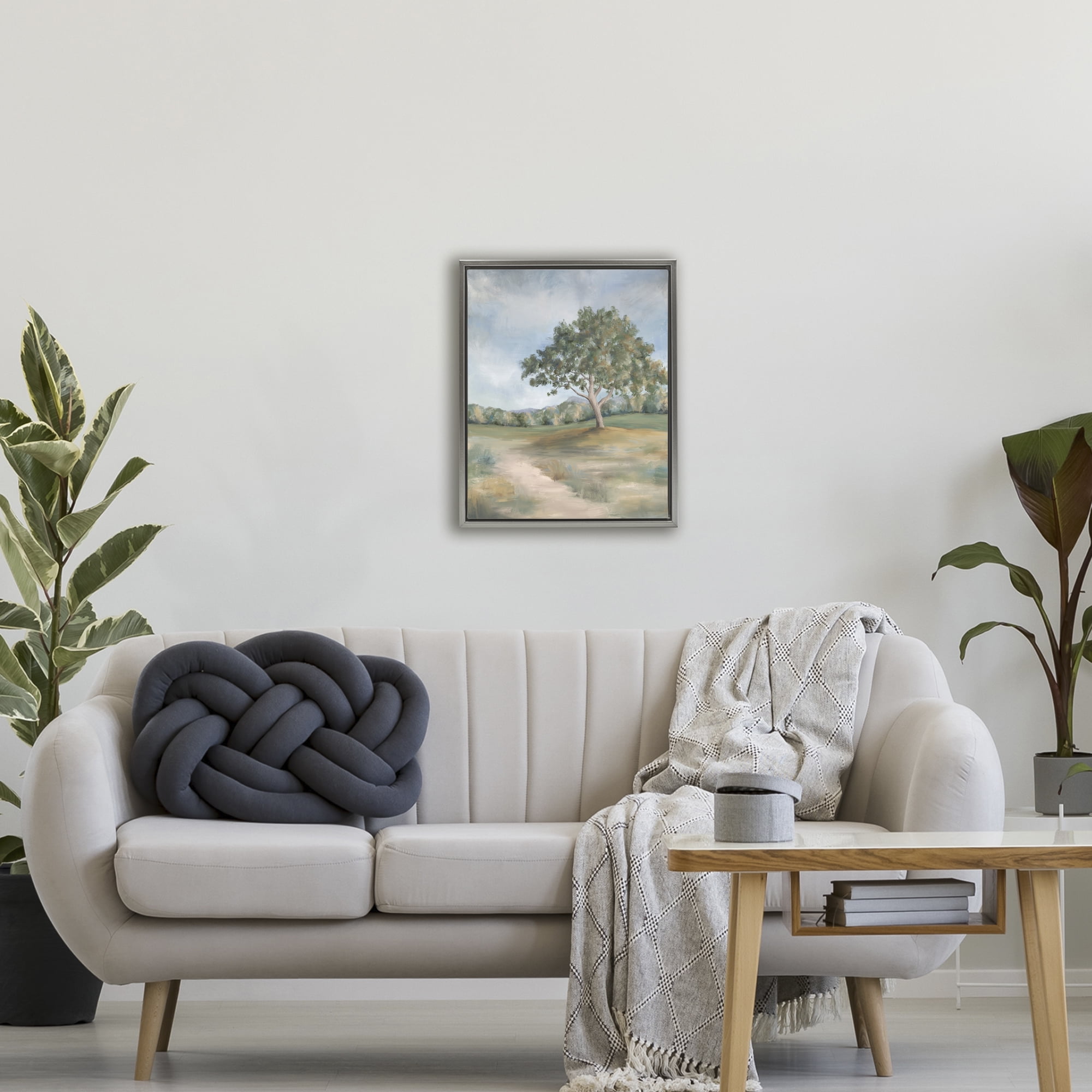 Countryside Tree Scenery Gray Framed Floater Canvas Wall Art, design by Leah Noel Art