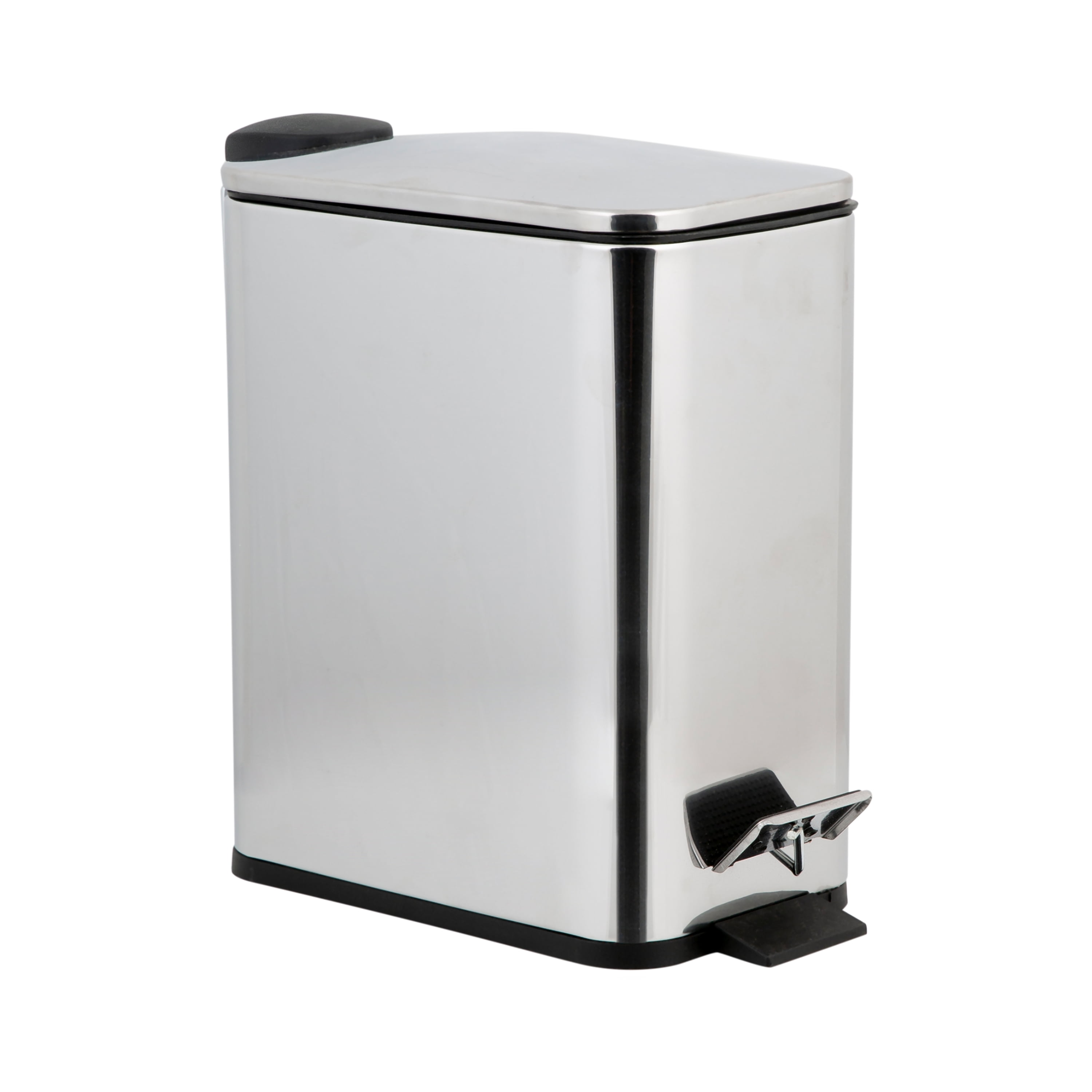 Simplify Slim Rectangular 5 Liter Step Pedal Bathroom Trash Bin, Stainless Steel