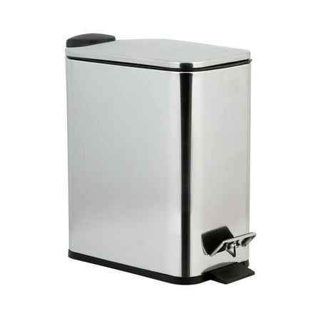 Bath Bliss Slim 1.3 gal Step Pedal Bathroom Wastebasket, Stainless Steel
