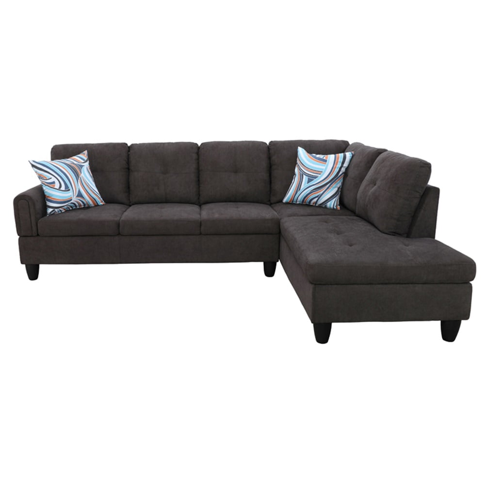Hommoo Convertible Sectional Sofa Couch, Modern L-Shaped Couch Sofa Sectional， 4-Seat Sofa Sectional for Small Living Room, Apartment and Small Space, Dark Brown(Without Ottoman)