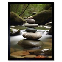 Zen Massage Stone Photograph Waterfall River Nature Beauty Salon Therapy Room Art Print Framed Poster Wall Decor 12x16 inch