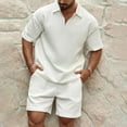 thumbnail image 2 of Dagegui Mens 2 Pieces Sweatsuits Waffle T-Shirts and Short Pants Sets 1/4 Zip Up Turndown Collar Shirts Solid Casual Loose Fit Set Summer White XL, 2 of 6