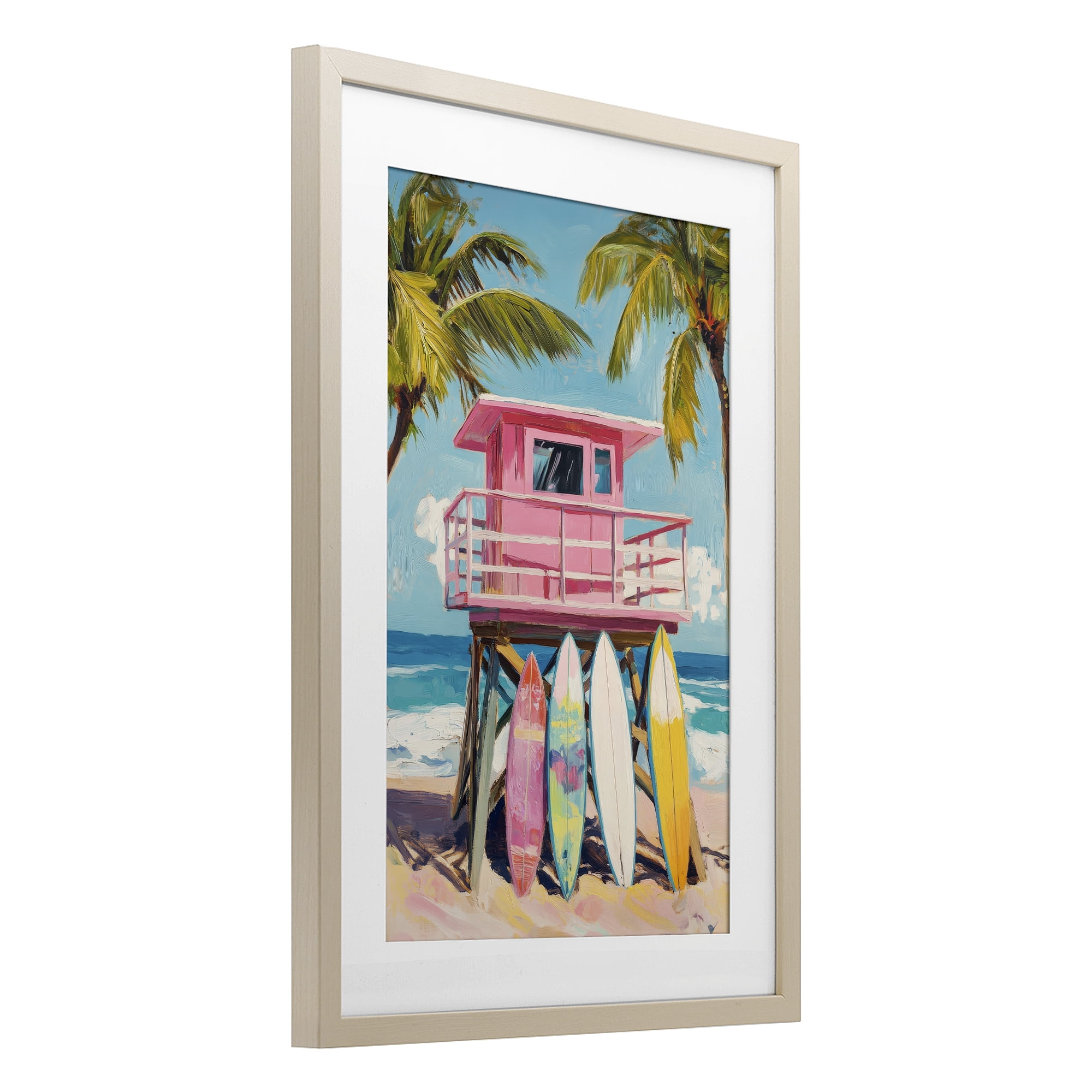 Stupell Industries High Pink Surf Shack Birch Framed Print Under Glass, design by Petal Prints Design