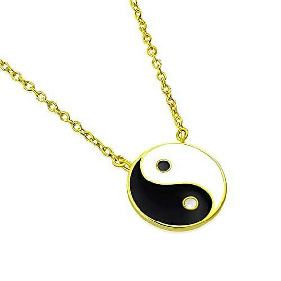 My Daily Styles - Yin Yang Necklace - Tai Chi Symbol Necklace - Unisex Enamel Pendant Necklace - Symbolization of Harmony - 925 Sterling Silver Chain with Pendant – 18″ (Black & White) (Yellow)