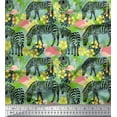 thumbnail image 1 of Soimoi Green Poly Georgette Fabric Monstera Leaves,Flamingo & Wild Animal Print Fabric by The Yard 52 Inch Wide, 1 of 1