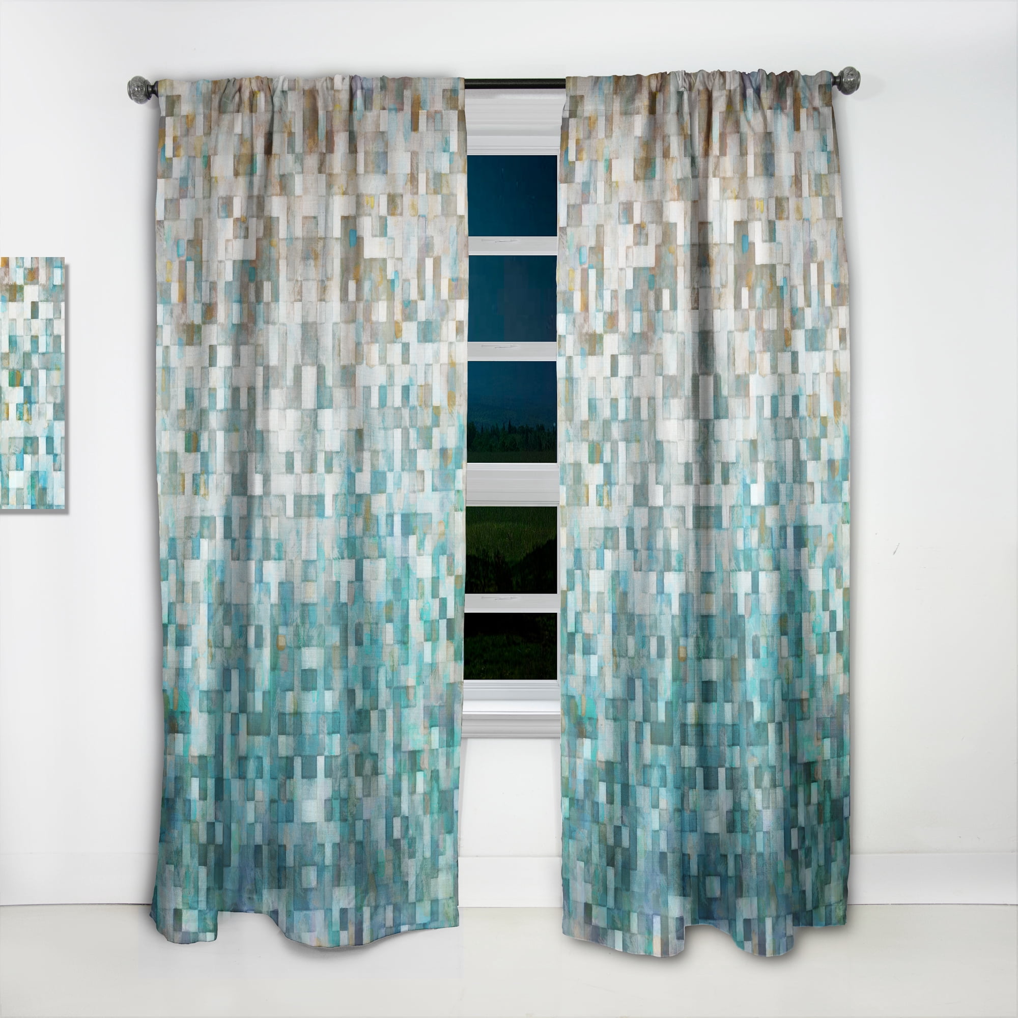Designart 'Turquoise Blocked Abstract II' Modern Curtain Panel
