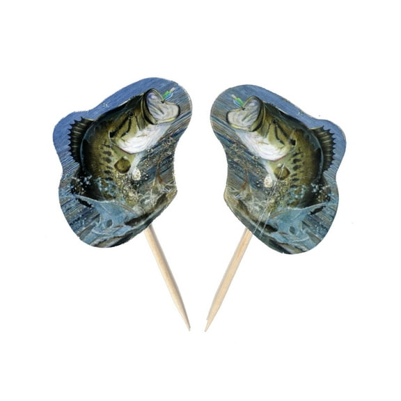 Gone Fishin Relaxing Hobby Themed Birthday Party Bass Food Dessert Picks 25 Pack