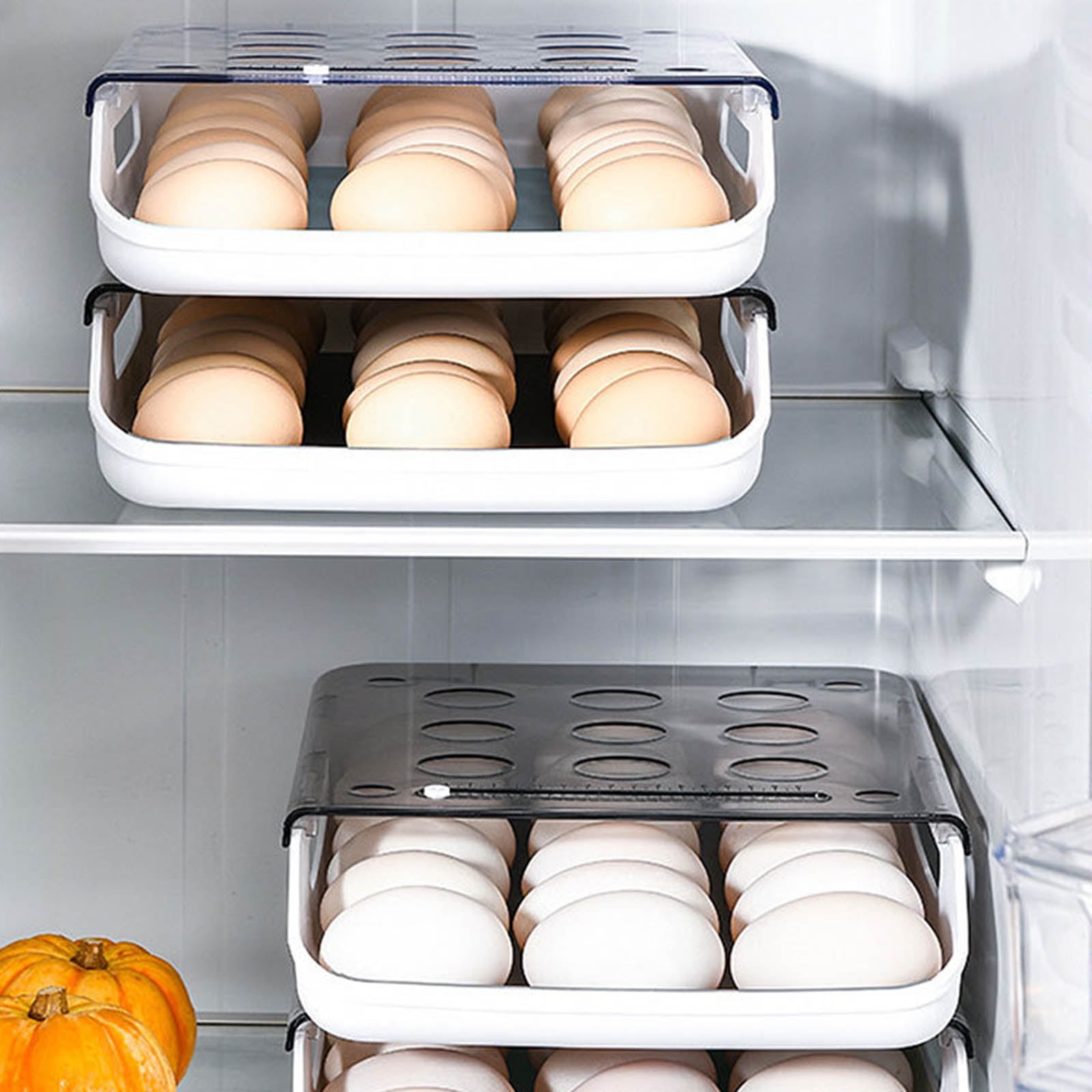 Egg Holder for Refrigerator Automatic Rolling Storage Container Transparent Lid
