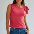 thumbnail image 2 of Lenpel Women's Tank Tops Fashion Asymmetrical Neck Tie Knot Shoulder Summer Casual Sleeveless T-Shirts Camisole Going out Shirts, 2 of 7