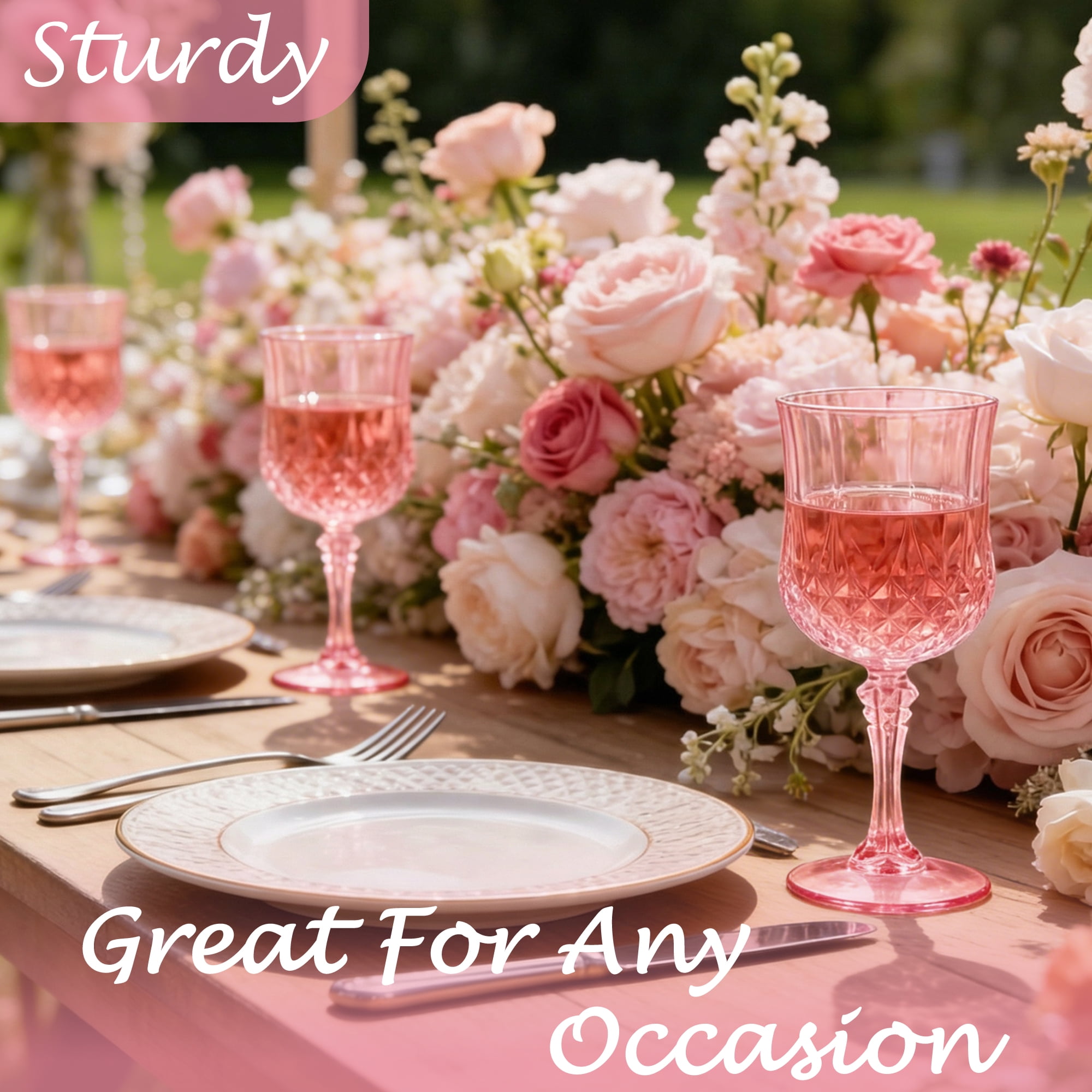 ZHURUININ Reusable Plastic Wine Glasses ，pink，7oz，24Pack