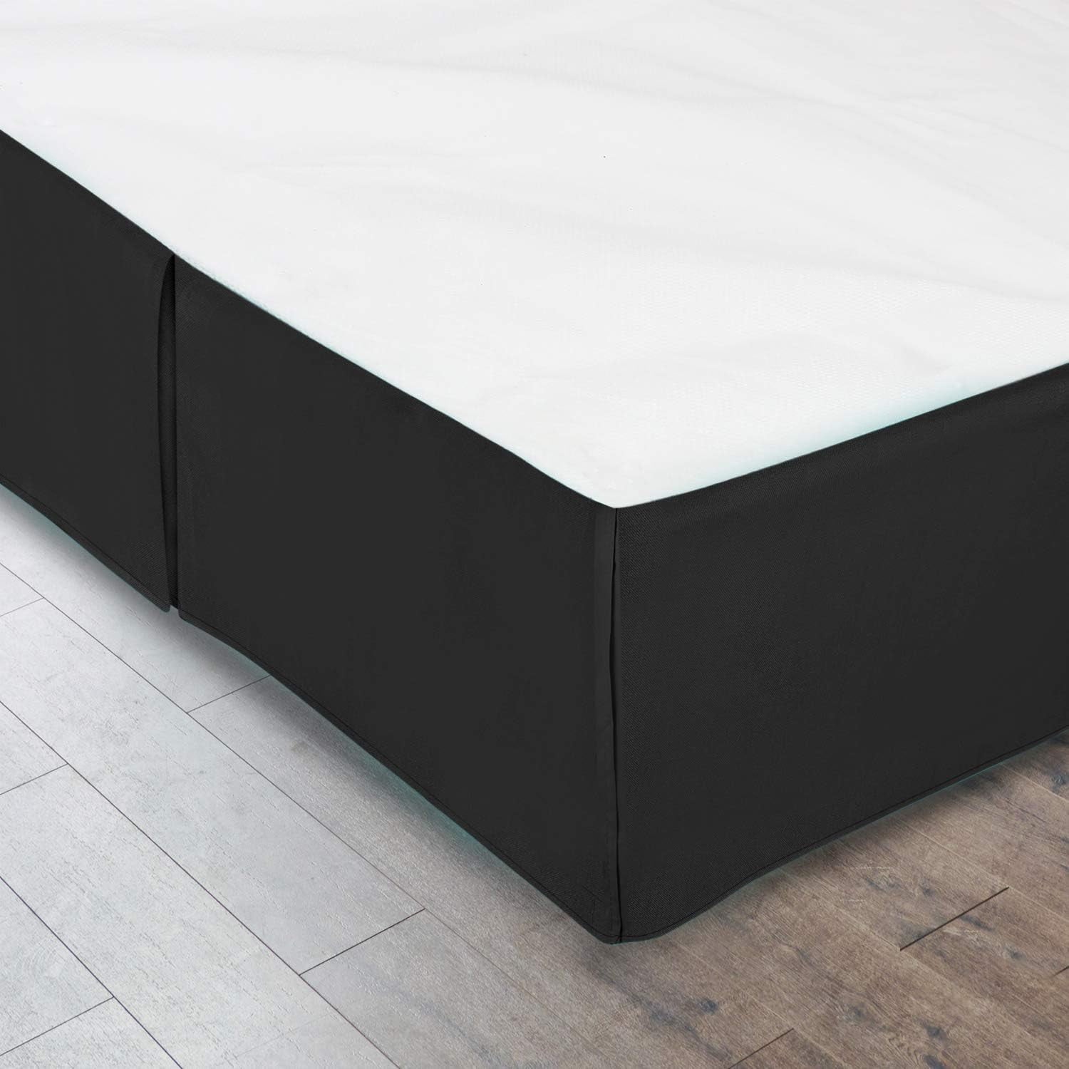 Olympic Queen Size Pleated Bed Skirt, Black, 10 Inch Drop, 120 GSM Microfiber, Wrinkle-Free, Fade Resistant, Easy Fit Box Spring Cover