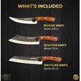 thumbnail image 4 of SliceElite Heritage Forge 3 Piece Knife Set Meat Prep Set Boning Knife Scimitar Kiritsuke Forged Steel Kitchen Knives for Cutting Slicing Trimming Full Tang Wood Handle, 4 of 9