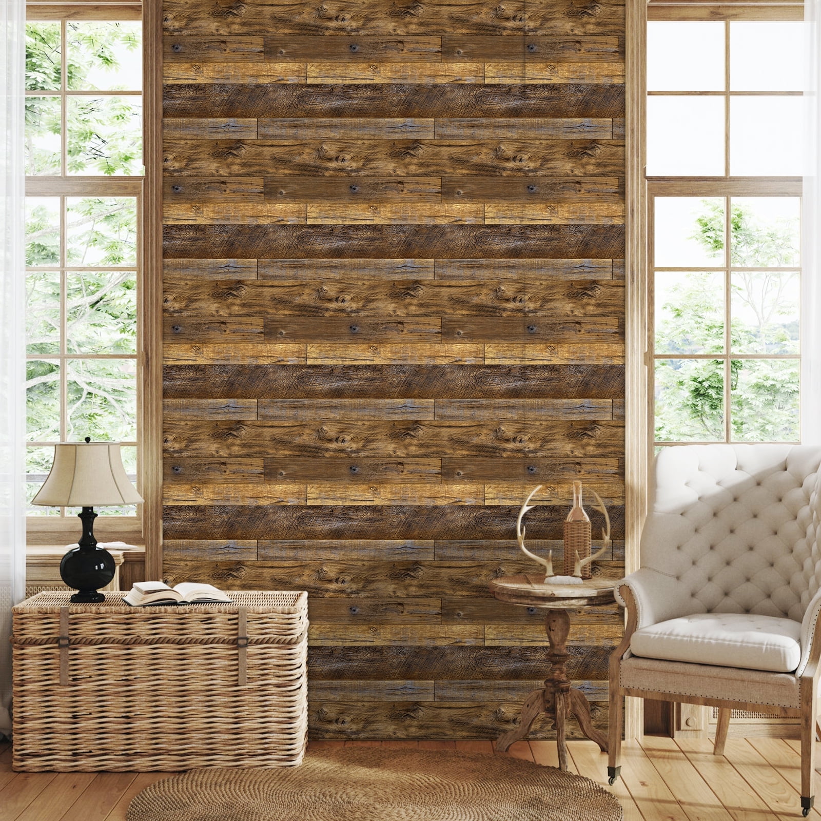 Abyssaly Wood Wallpaper 17.7" x 393" Brown Wood Peel and Stick Paper Self Adhesive and Removable Wood Plank Wallpaper Easy to Apply Home Decorative for Cabinets Shelf Liner Closet